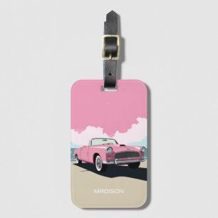 Custom Name Pink Classic Car Luggage Tag