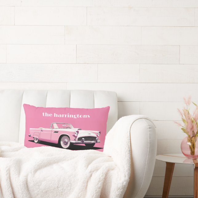 Custom Name Pink Classic Car Lumbar Cushion (Couch)