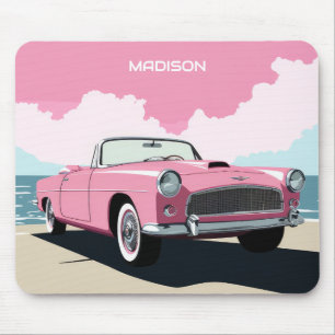 Custom Name Pink Classic Car Mouse Pad
