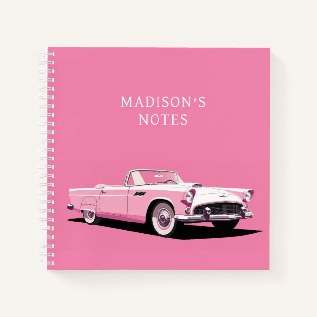 Custom Name Pink Classic Car Notebook (Front)
