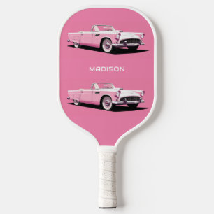 Custom Name Pink Classic Car Pickleball Paddle