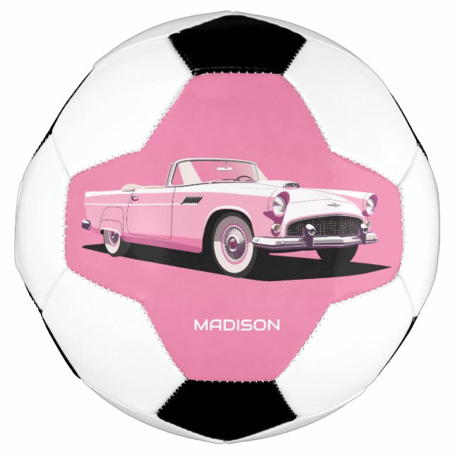 Custom Name Pink Classic Car Soccer Ball (Front)
