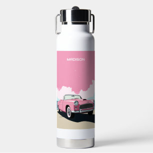 Custom Name Pink Classic Car Water Bottle