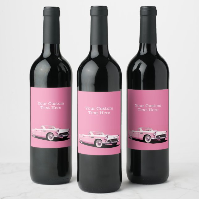 Custom Name Pink Classic Car Wine Label (Bottles)