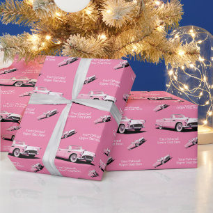 Custom Name Pink Classic Car Wrapping Paper