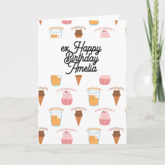 Custom Name Pink Cupcake and Black Cat Pattern  Card