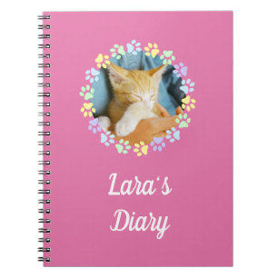Custom Name Pink Cute Paws Pet's Diary Notebook