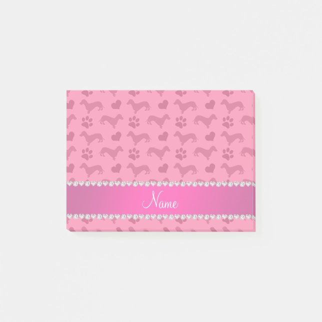 Custom name pink dachshunds hearts paws post-it notes (Front)