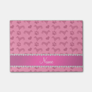 Custom name pink dachshunds hearts paws post-it notes
