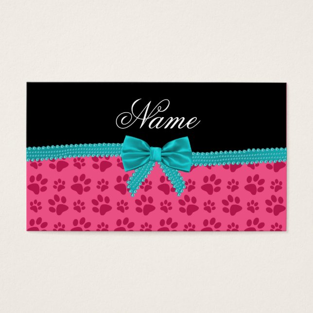 Custom name pink dog paws turquoise bow (Front)
