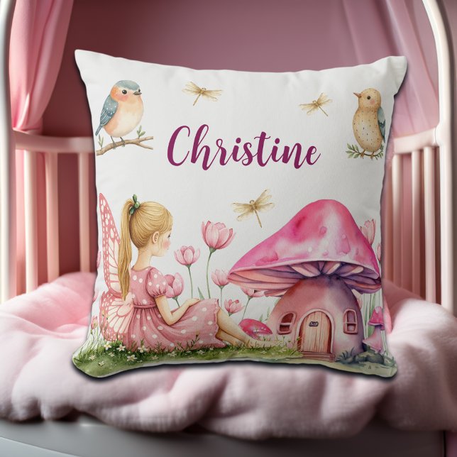 Custom Name Pink Fairy Mushrooms Cushion (Creator Uploaded)