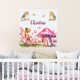 Custom Name Pink Fairy Mushrooms Poster