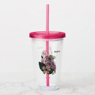 Custom Name Pink Flamingo Acrylic Tumbler
