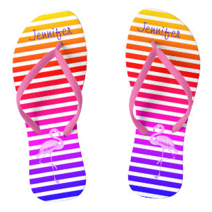 Custom Name Pink Flamingo Thongs