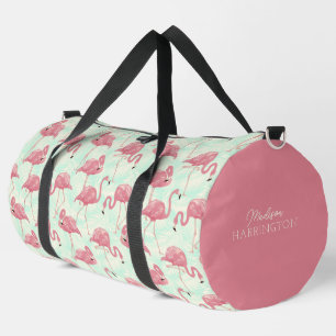 Custom Name Pink Flamingos Pattern Duffle Bag