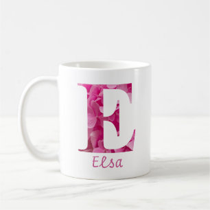 Custom Name Pink Floral Alphabet Letter "E" Mug