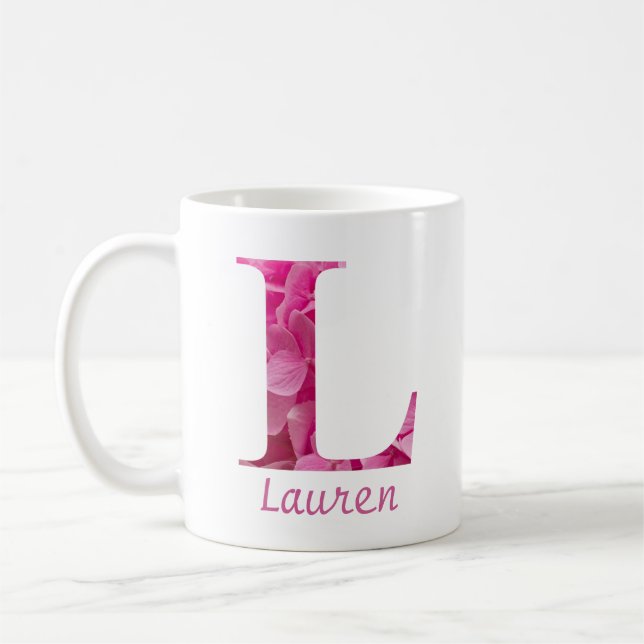 Custom Name Pink Floral Alphabet Letter "L" Mug (Left)