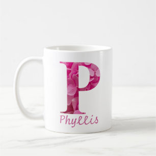 Custom Name Pink Floral Alphabet Letter "P" Mug