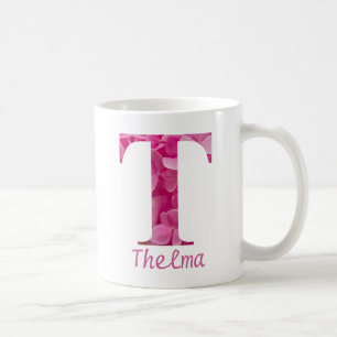 Custom Name Pink Floral Alphabet Letter "T" Mug