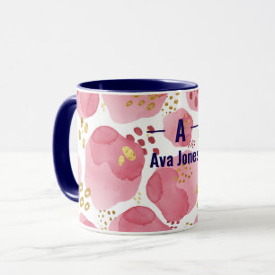 Custom Name Pink Floral Mug – Watercolor Initial