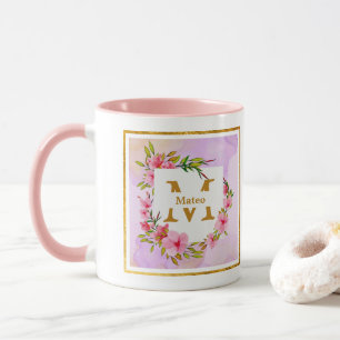 Custom Name Pink Floral Watercolor Mug