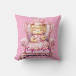 Custom Name Pink Girly Teddy Bear Throw Pillow