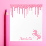 Custom Name Pink Glitter Drips Stars Unicorn   Notepad<br><div class="desc">Pink Glitter Drips Stars Unicorn Notepad,  Custom Name</div>