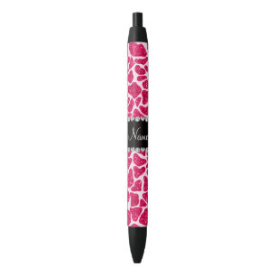 Custom name pink glitter giraffe black ink pen