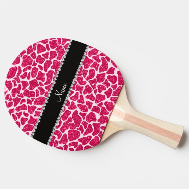 Custom name pink glitter giraffe ping pong paddle (Side)