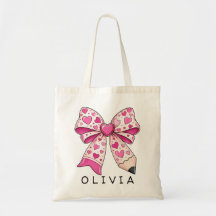 Custom Name Pink Heart Pencil Bow Teacher Gift