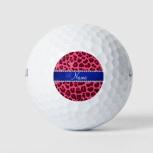 Custom name pink leopard print blue stripe golf balls