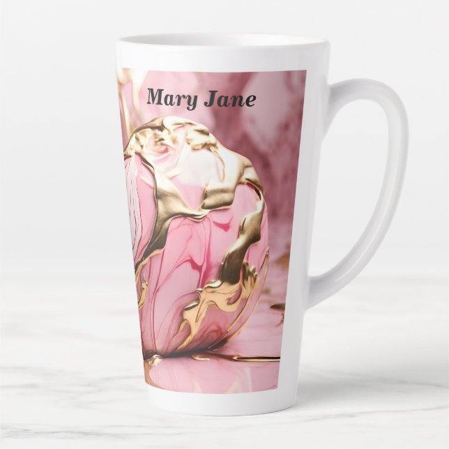 Custom Name Pink Marble & Gold Latte Mug (Right)