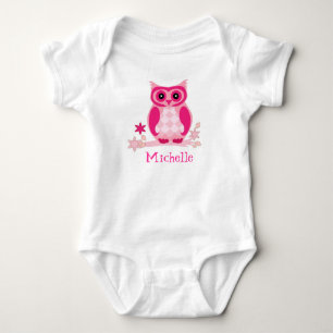 Custom Name Pink Owl Baby Nursery Gift Bodysuit