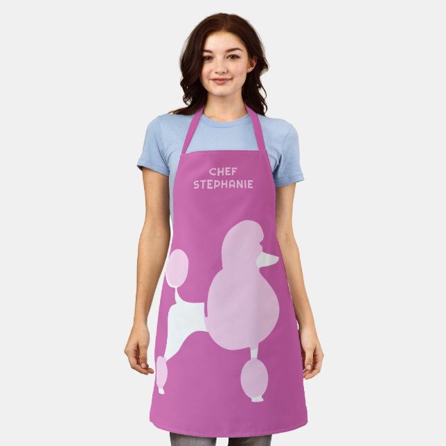 Custom Name Pink Poodle Apron (Worn)