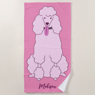 Custom Name Pink Poodle Beach Towel