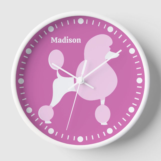 Custom Name Pink Poodle Clock (Front)