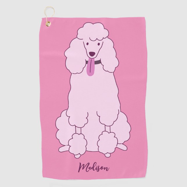 Custom Name Pink Poodle Golf Towel (Front)