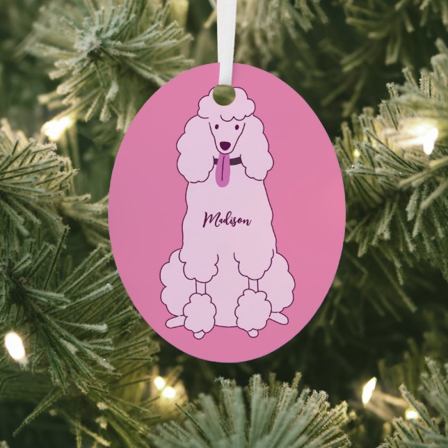 Custom Name Pink Poodle Metal Tree Decoration (Insitu)