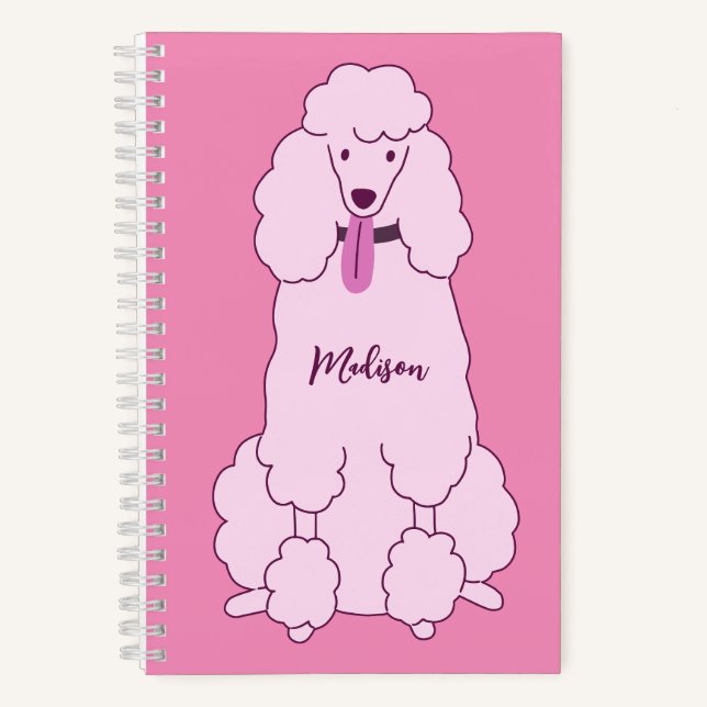 Custom Name Pink Poodle Notebook (Front)