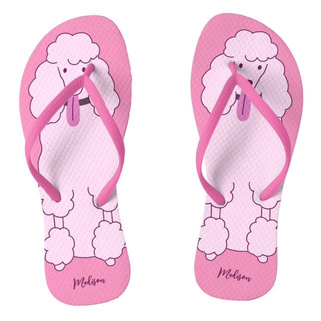 Custom Name Pink Poodle Thongs (Footbed)