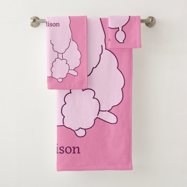 Custom Name Pink Poodles Bath Towel Set (Insitu)