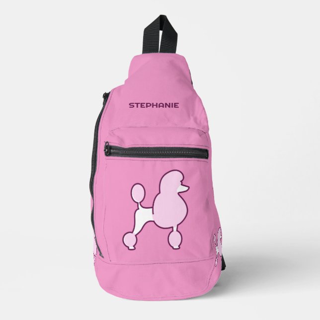 Custom Name Pink Poodles Sling Bag (Front)