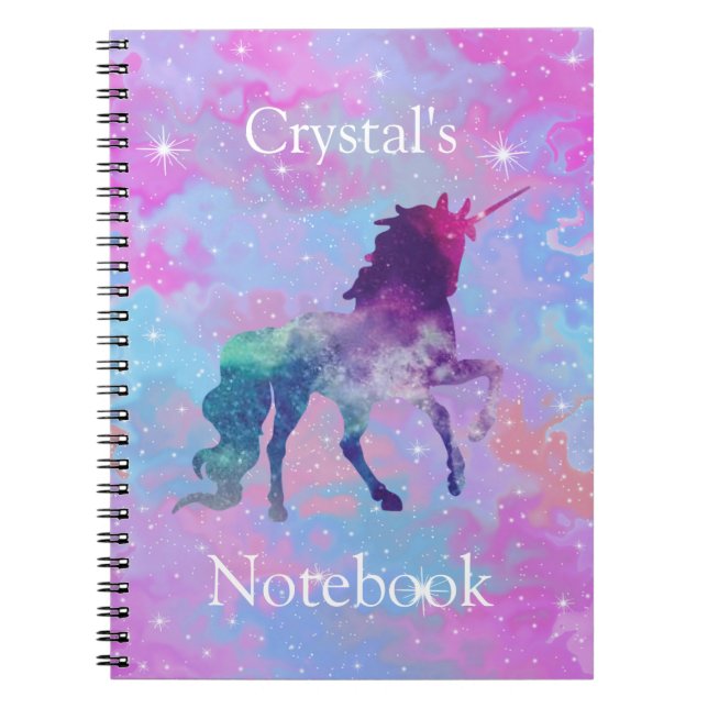 Custom Name Pink/Purple Galaxy Unicorn Notebook (Front)