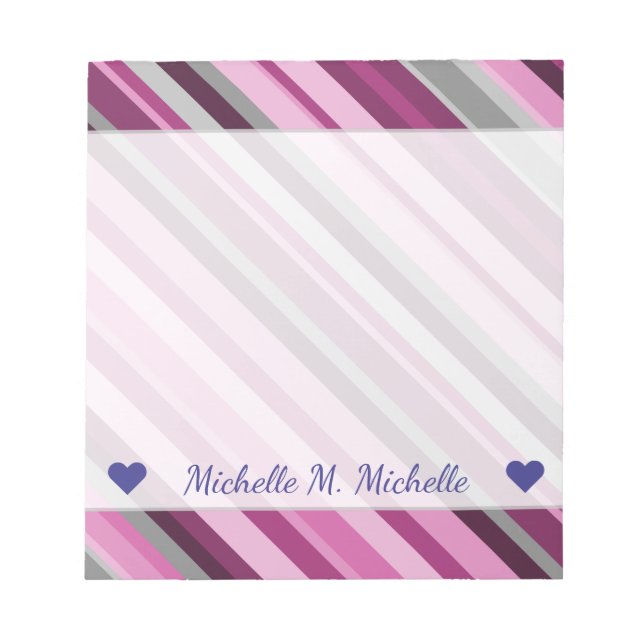 Custom Name + Pink/Purple/Grey Stripes Notepad (Front)