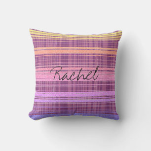 Custom Name Pink Purple Rose Gold Stripe Ombre Cushion