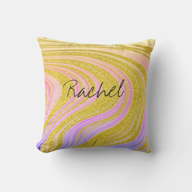 Custom Name Pink Rose Gold Abstract Patterns Girly Cushion (Front)
