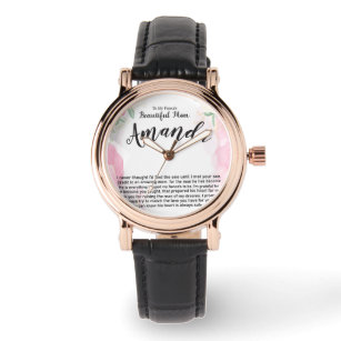 Custom Name Pink Rose Message for Fiancé's Mum Watch