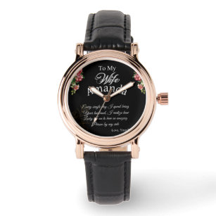 Custom Name Pink Rose Message for Wife Watch