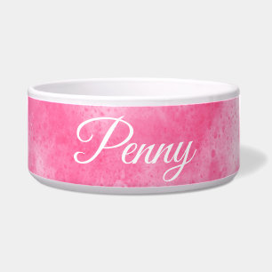 Custom Name Pink Splatter Ceramic Pet Bowl
