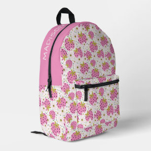 Custom Name Pink Strawberries Pattern Printed Backpack